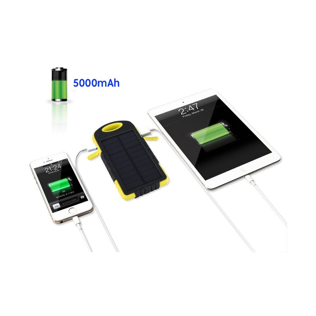 Powerbank 5000 mAh - vannavstøtende - gul