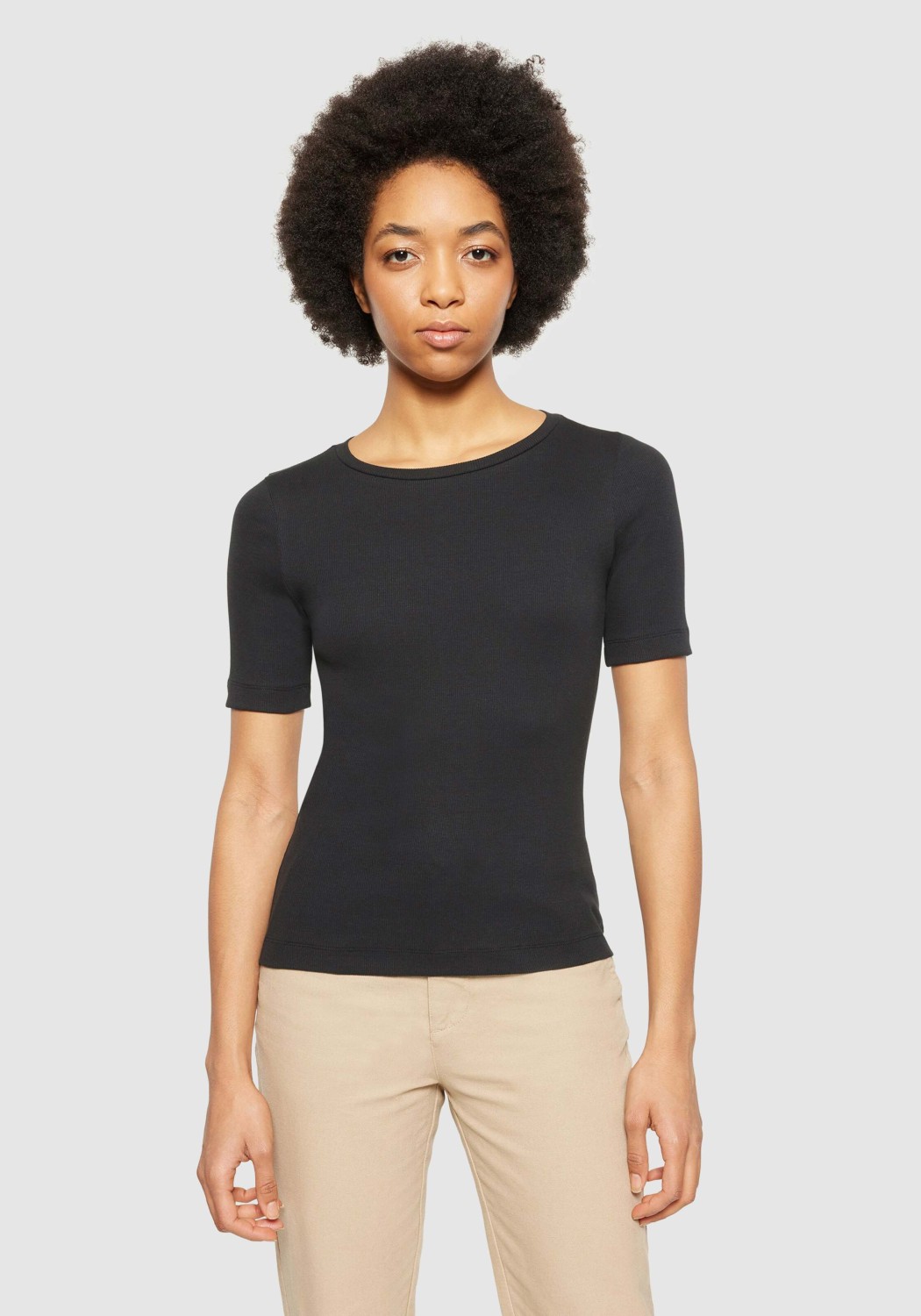 Knowledge Cotton Apparel Rib T-Shirt Black Jet