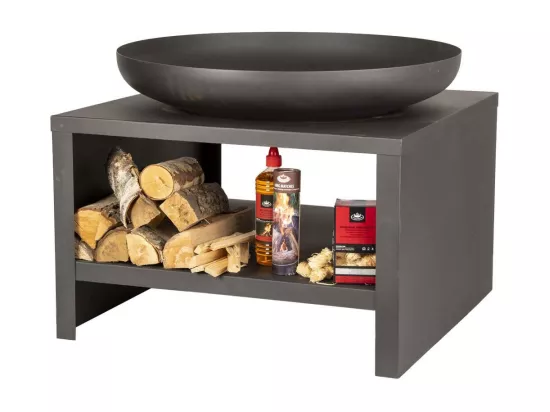 Brasero en acier avec range bois - Noir - D 80,8 x H 63,2 cm