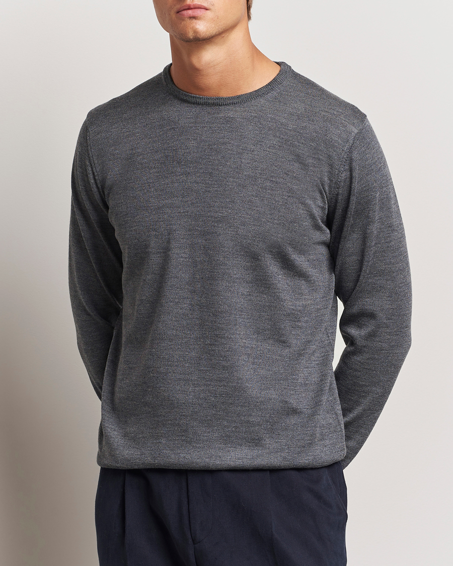 Morgano Extra Fine Merino Wool Crewneck Mid Grey