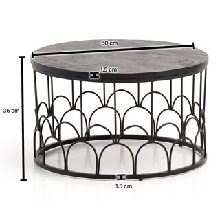 Couchtisch 60x36 cm Metall/Massivholz Mango schwarz