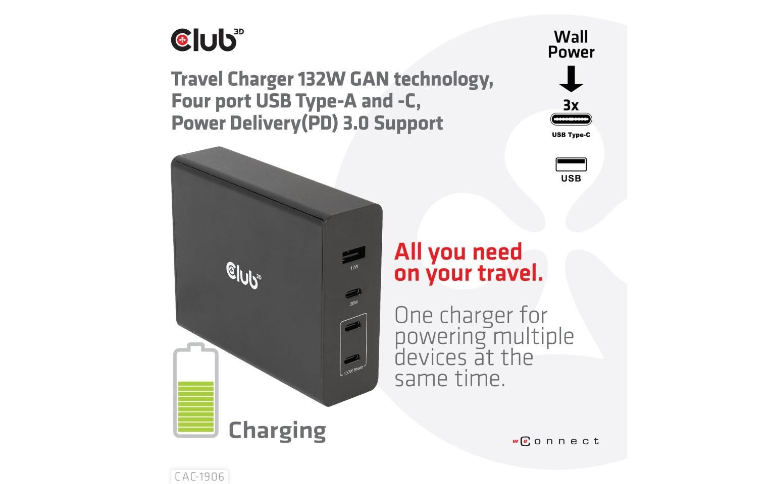 USB-Wandladegerät CAC-1906<br>Kompakter USB-Ladeadapter mit PowerDelivery und GaN-Technologie