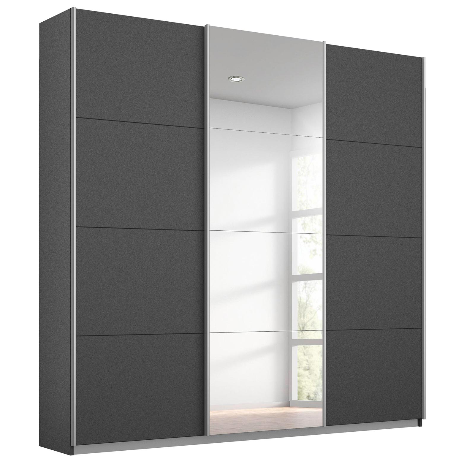 Schwebetürenschrank - grau metallic - mit Spiegel - 203x229 cm