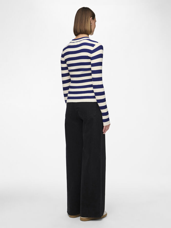 Pieces PCCRISTA LS O-NECK KNIT NOOS BC Bellwether blue/wide birch stripes