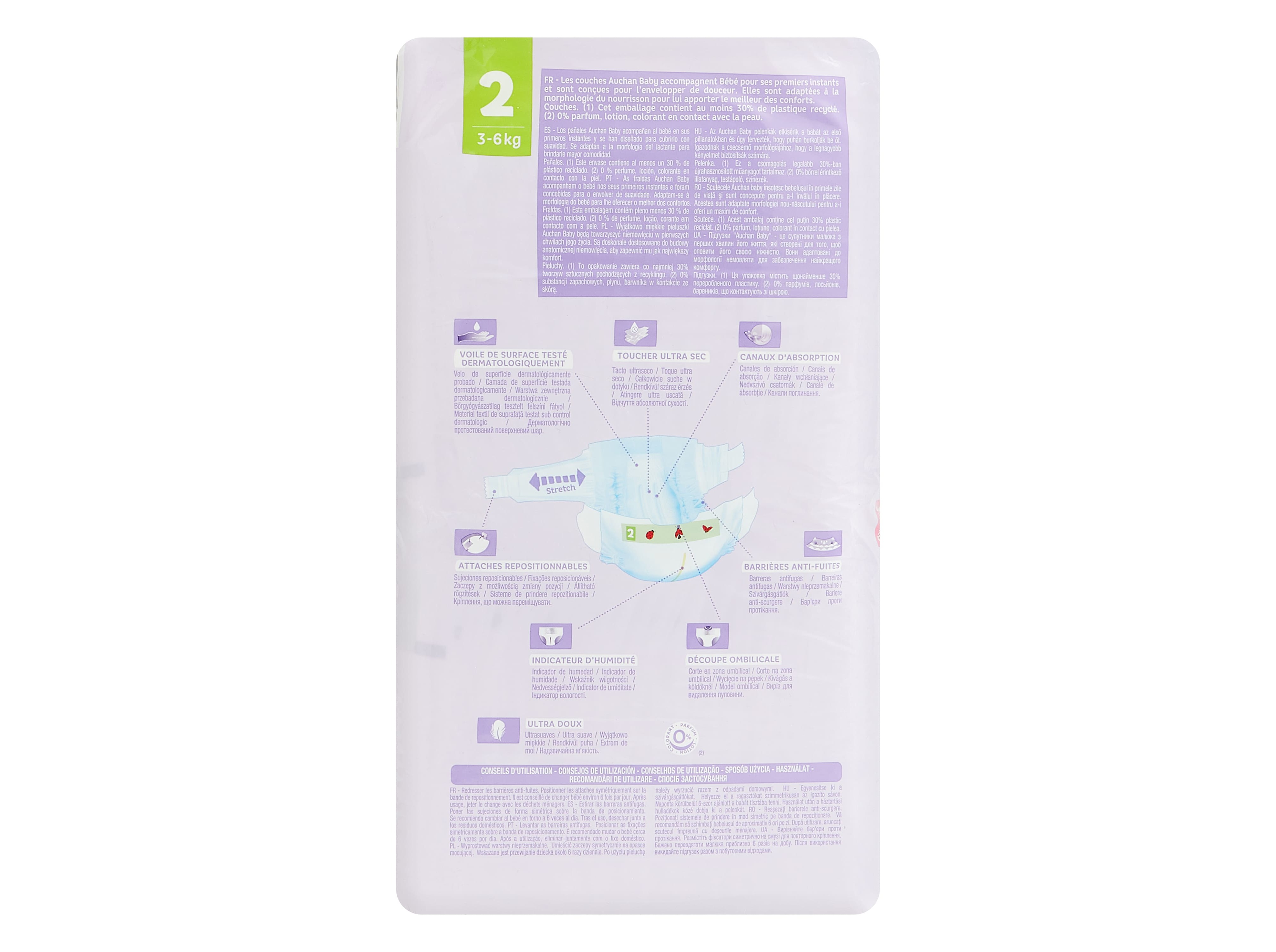 FRALDAS AUCHAN BABY T2 3-6KG 60UN