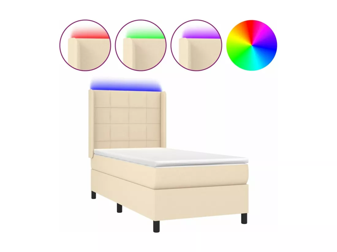 Sommier tapissier avec matelas et LED Crème 90x190 cm Tissu