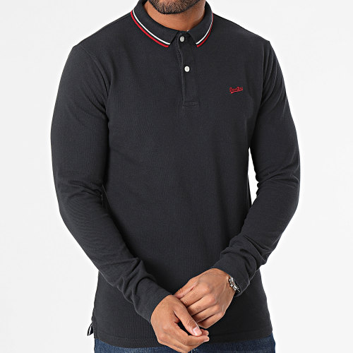 Polo Manches Longues Vintage Tipped Bleu Marine