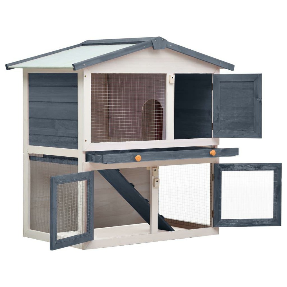 Clapier d'extérieur 3 portes 94 x 60 x 98 cm bois gris et blanc
