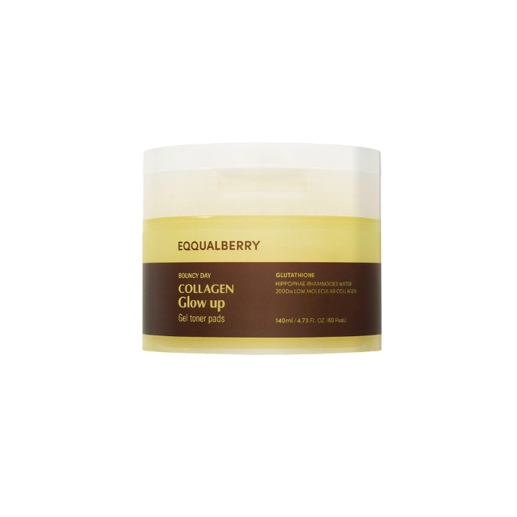 Eqqualberry Collagen Glow Up Gel Toner Pads, aufhellende Gesichtspads, 60 Stück – 140 ml