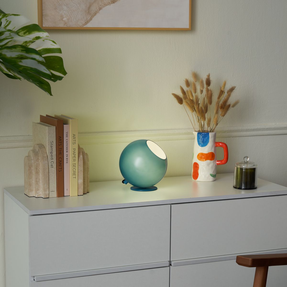 Retro tafellamp blauw met glas - Mabel