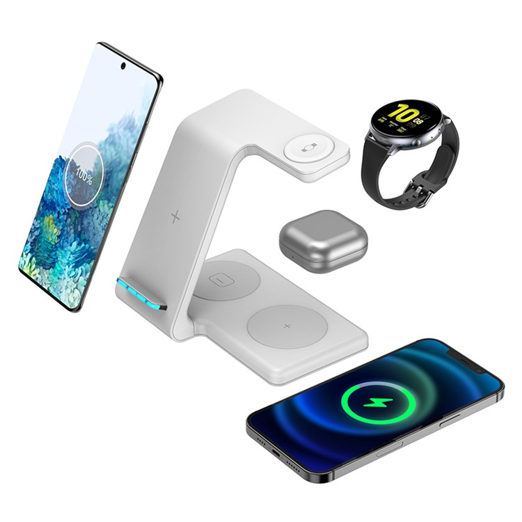 (15W) 4in1 Ladegerät Qi Wireless Charger Ladestation für Smartphones / Apple Airpods / Galaxy Buds / Galaxy Watch - Weiss