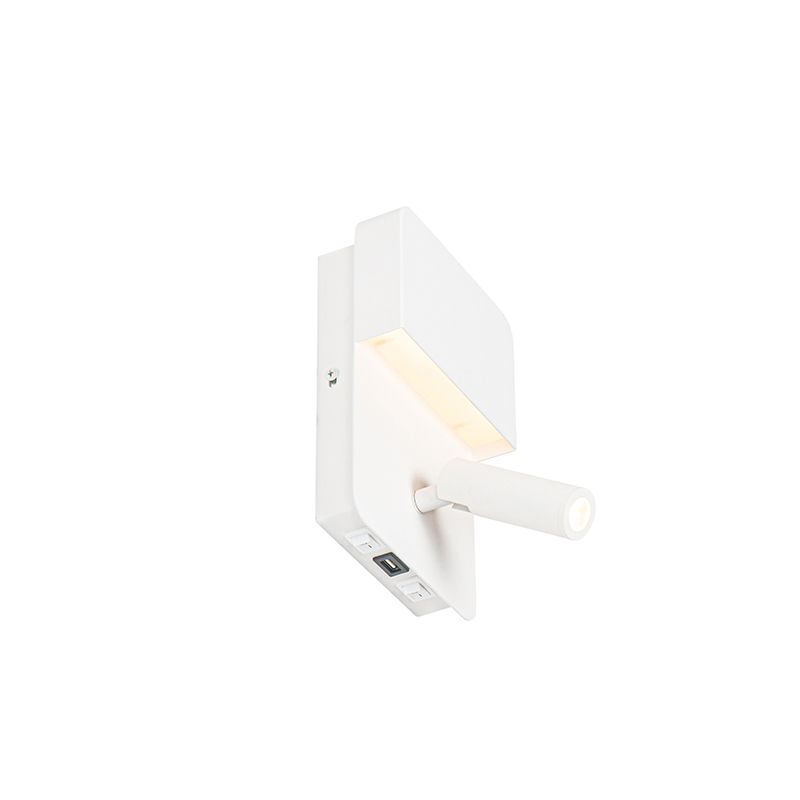 Wandlamp wit incl. LED met USB en leeslamp met schakelaar - Robin