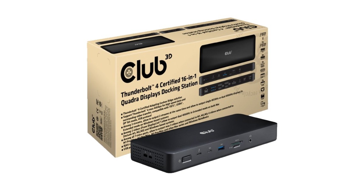 Club 3DThunderbolt 4, 16-in-1 Quadra Displays Dockstation dockingstation