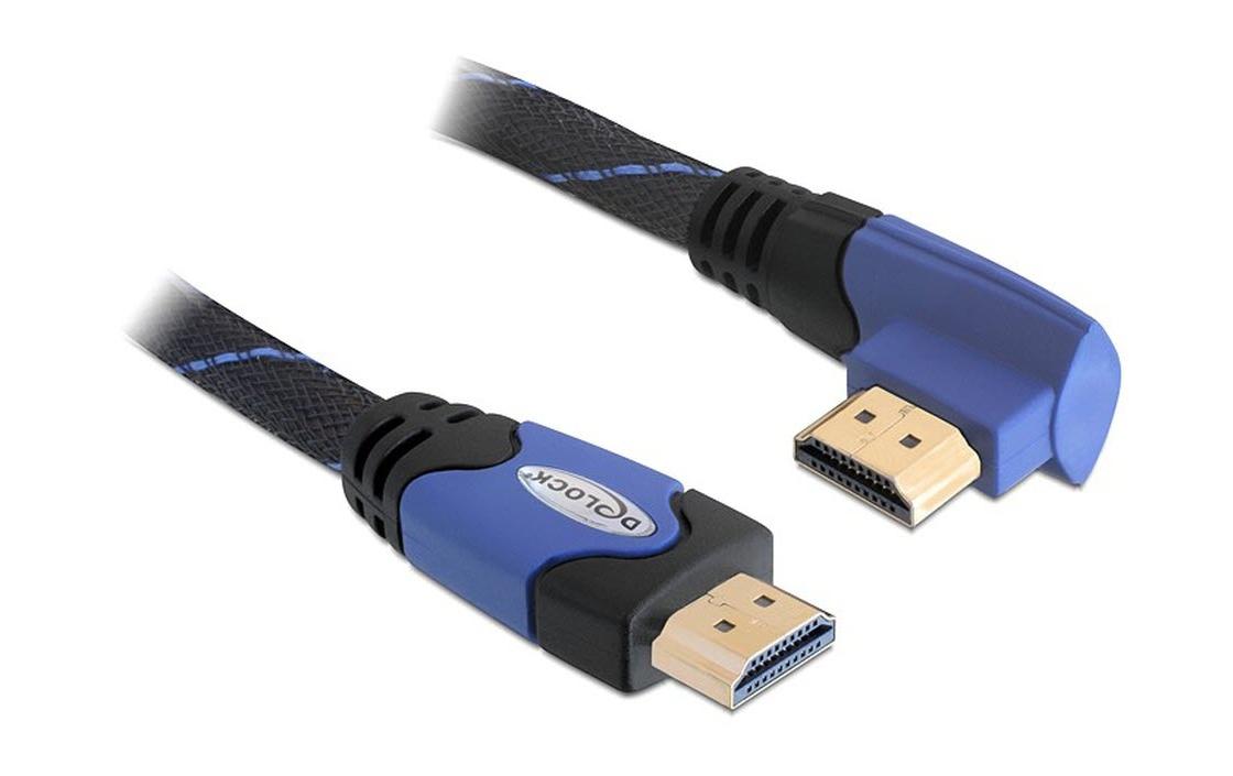 Kabel gewinkelt links HDMI - HDMI, 3 m, BlauDelock Kabel High Speed HDMI mit Ethernet – HDMI A Stecker > HDMI A Stecker gewinkelt 4K 3 m