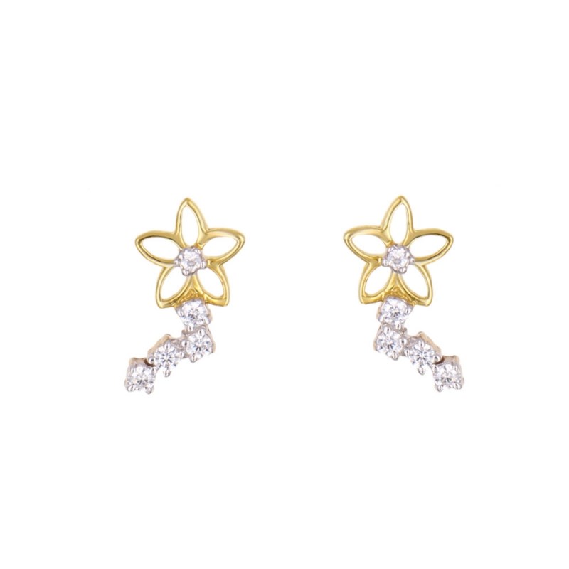 Boucles d'Oreilles Or Jaune - Fleur Sertie de Zirconiums - Femme