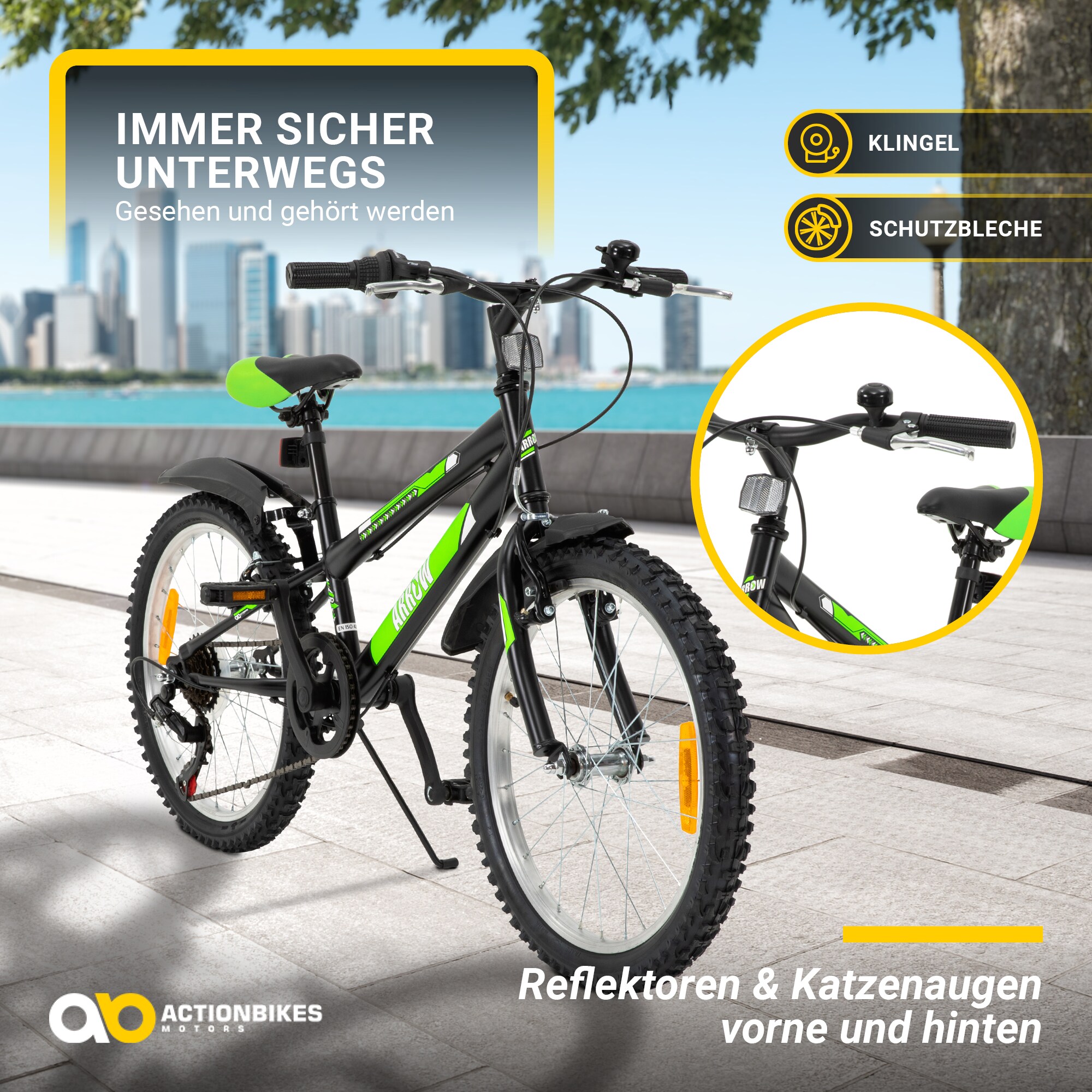Actionbikes Kinderfahrrad Arrow 20 Zoll, Gangschaltung, V-Brake-Bremsen, verstellbar, Diamantrahmen