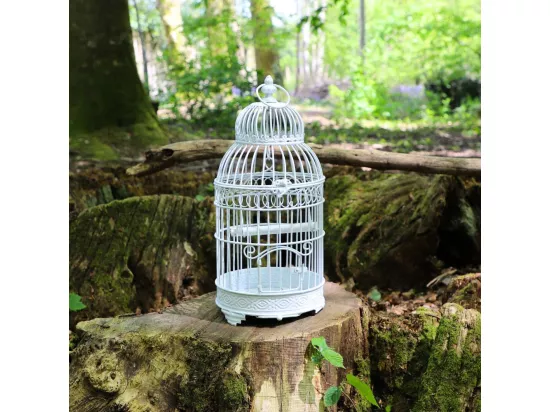 Cage à oiseaux décorative ancienne métal blanc ø21x48cm