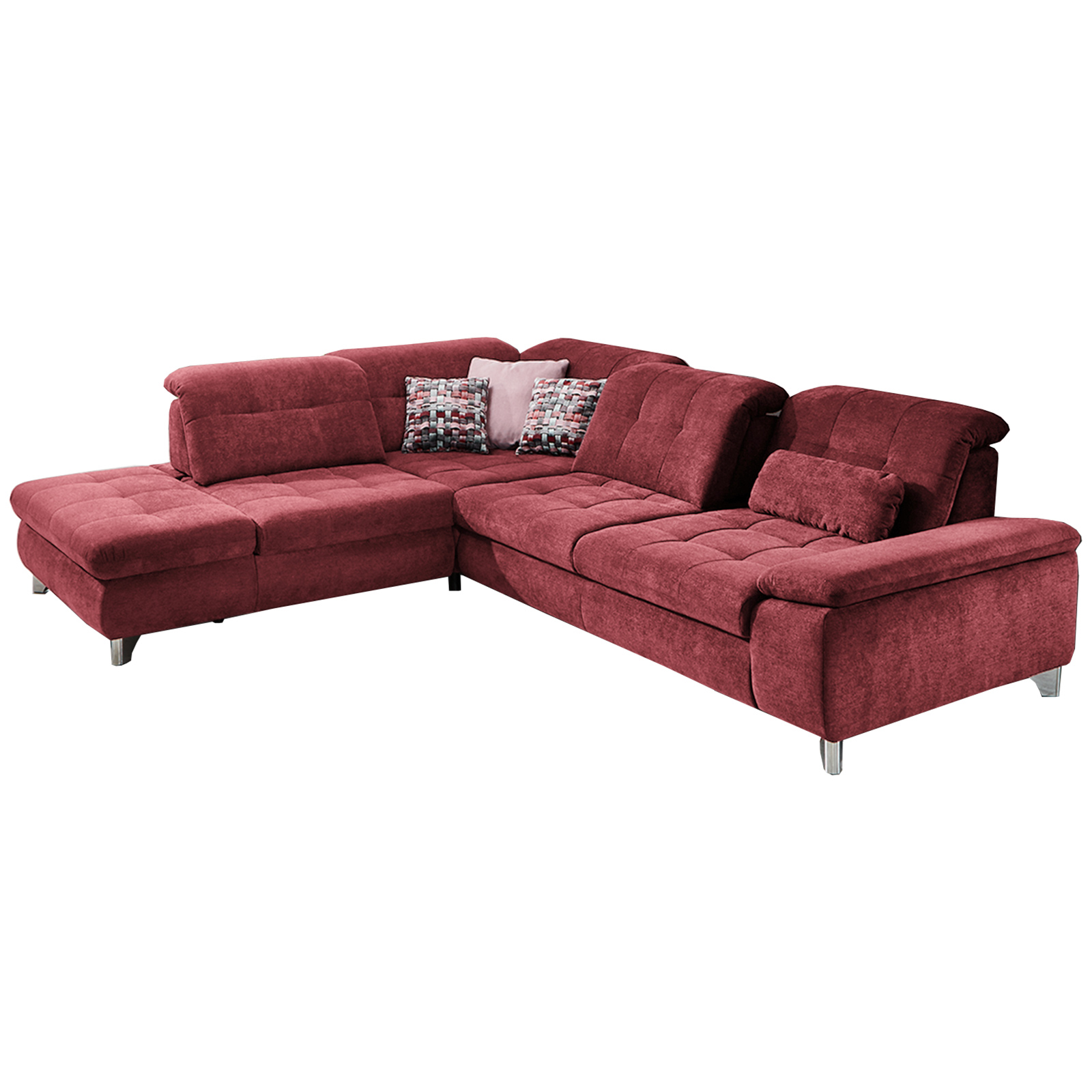 Ecksofa - cherry - Microchenille - Sitztiefenverstellung - Anstellhocker links