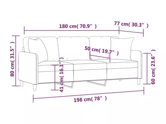 Canapé 3 places avec oreillers gris foncé 180 cm tissu