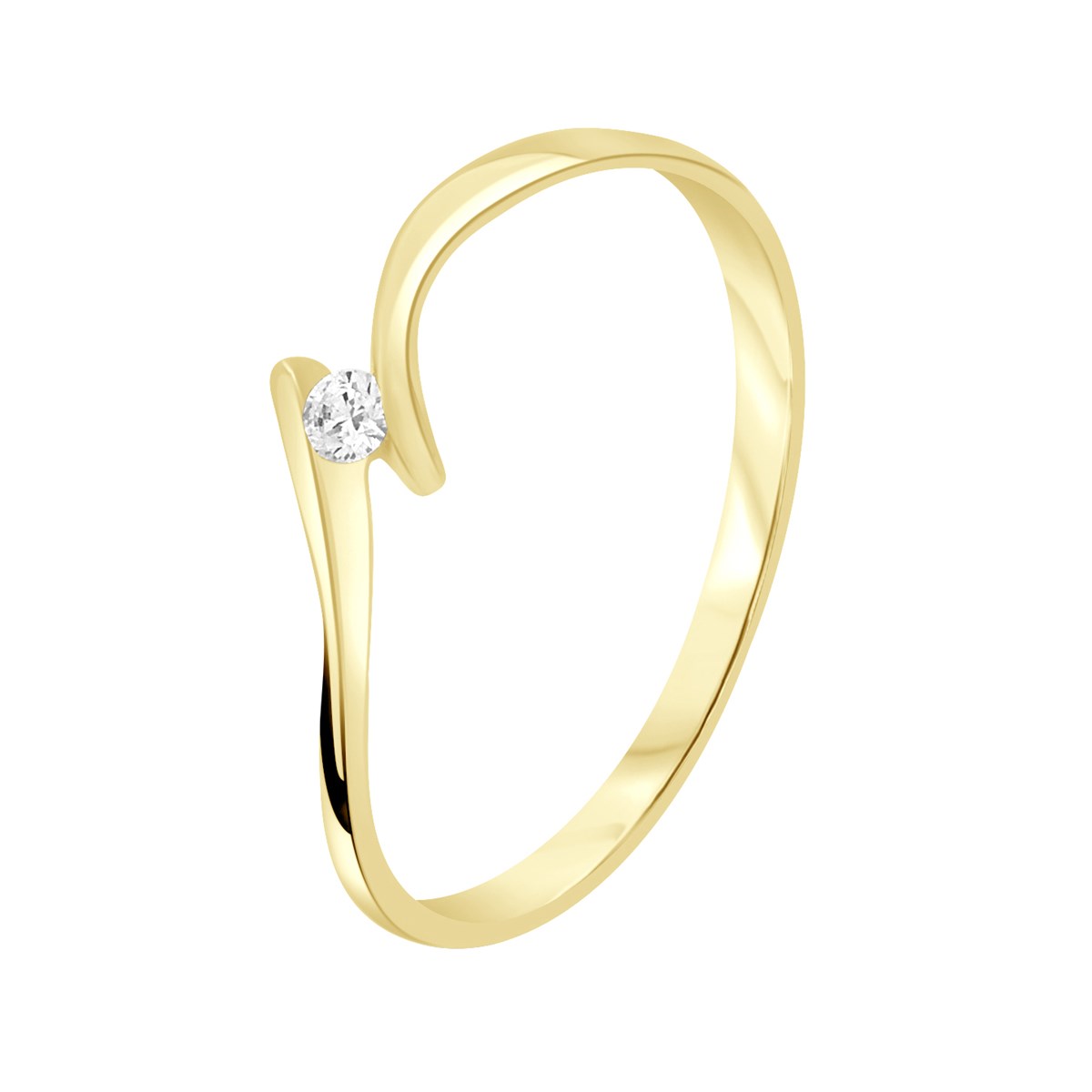 Bague Solitaire - serti Oxydes de Zirconium Sertis Griffes - Or Jaune
