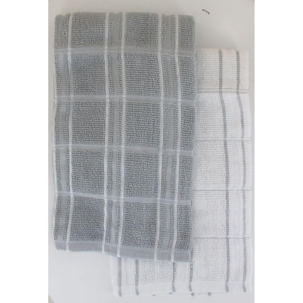 SET 2 ESSUIE MAINS ANDREW 50X50CM COTON GRIS CLAIR BLANC