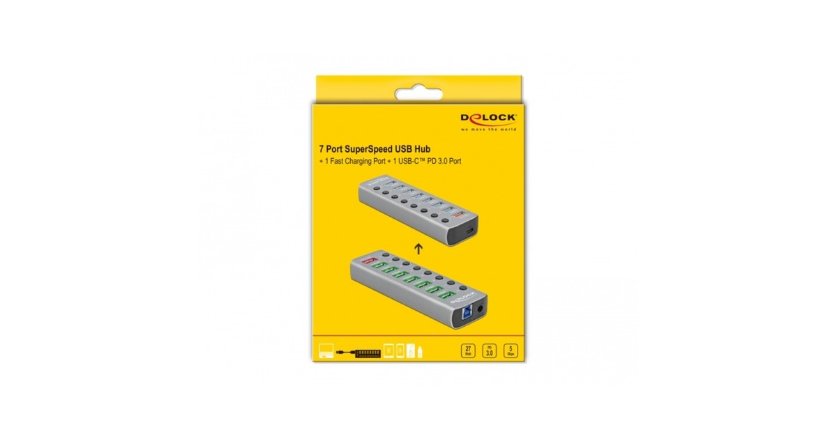 DeLOCKUSB 3.2 Gen 1 Hub met 7 poorten usb-hub  (Grijs)