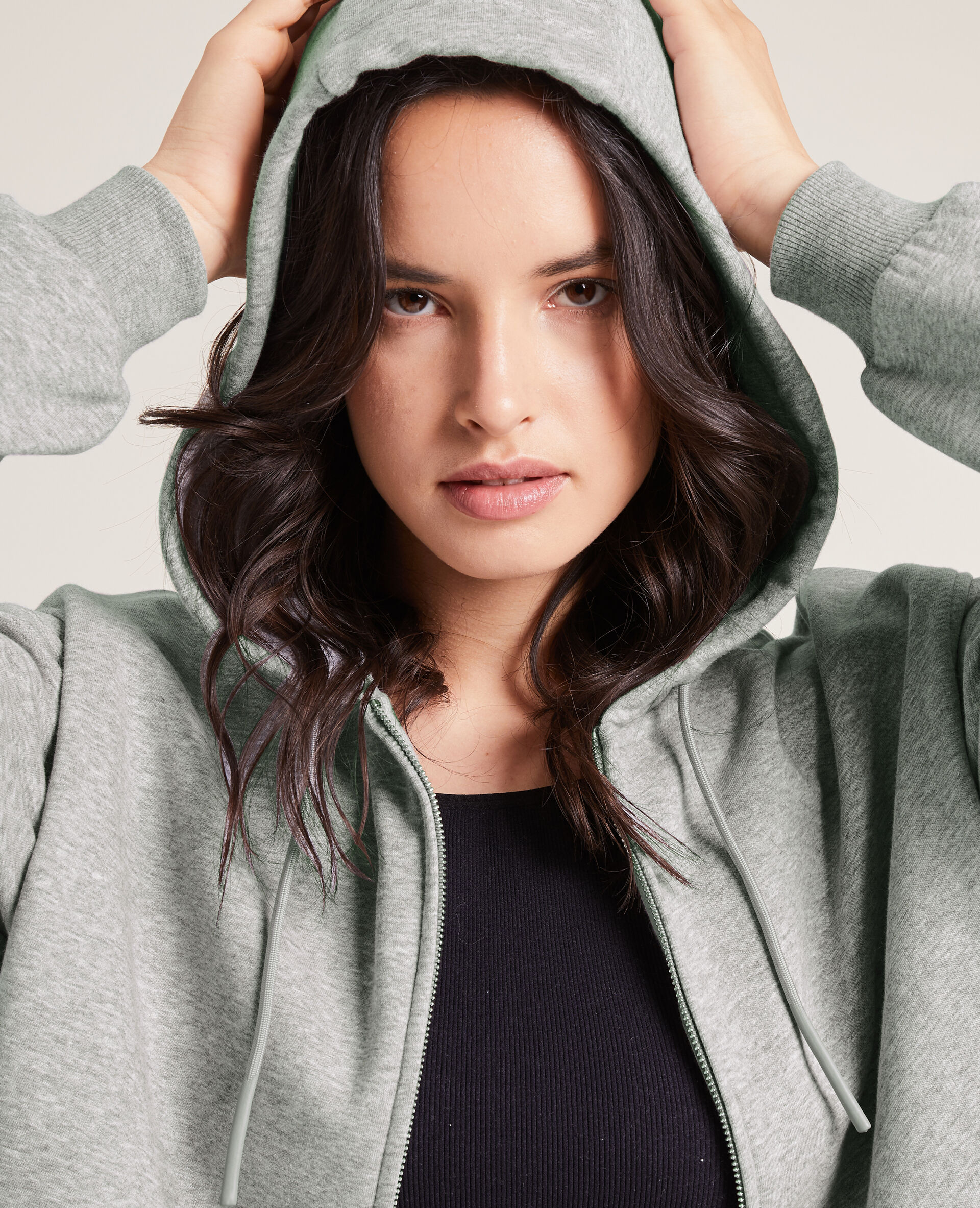Sweat zippé avec capuche - Gris chiné
