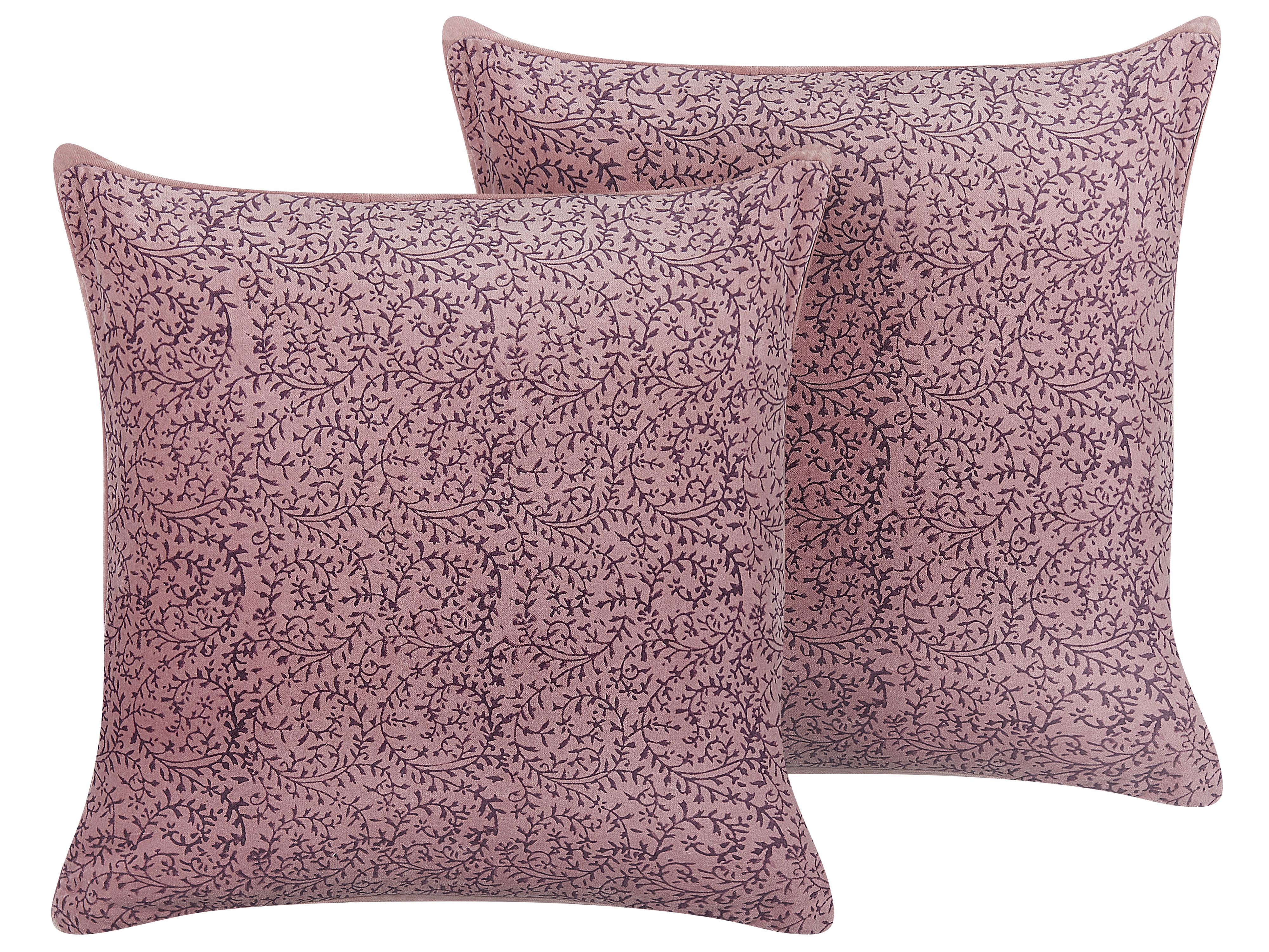 Set van 2 sierkussens ROMNEYA Fluweel 45 x 45 cm Roze bloempatroon