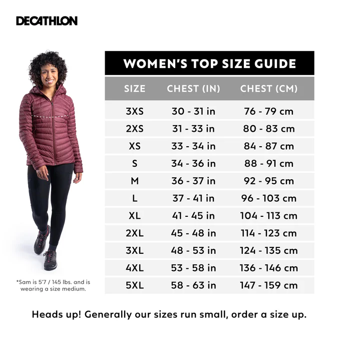 Decathlon Forclaz - Jaqueta puffer feminina com capuz Forclaz MT100