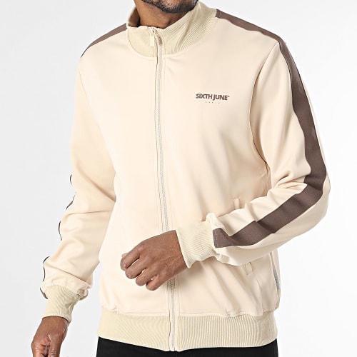 Sweat Zippé A Bandes Beige