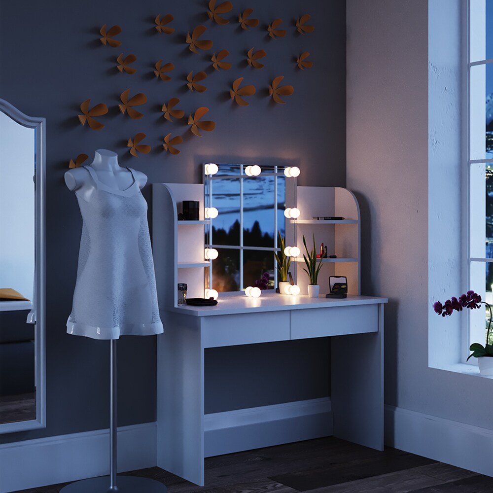 Vicco Schminktisch Charlotte Frisiertisch Frisierkommode Kosmetiktisch Weiß inkl. LED-Lichterkette