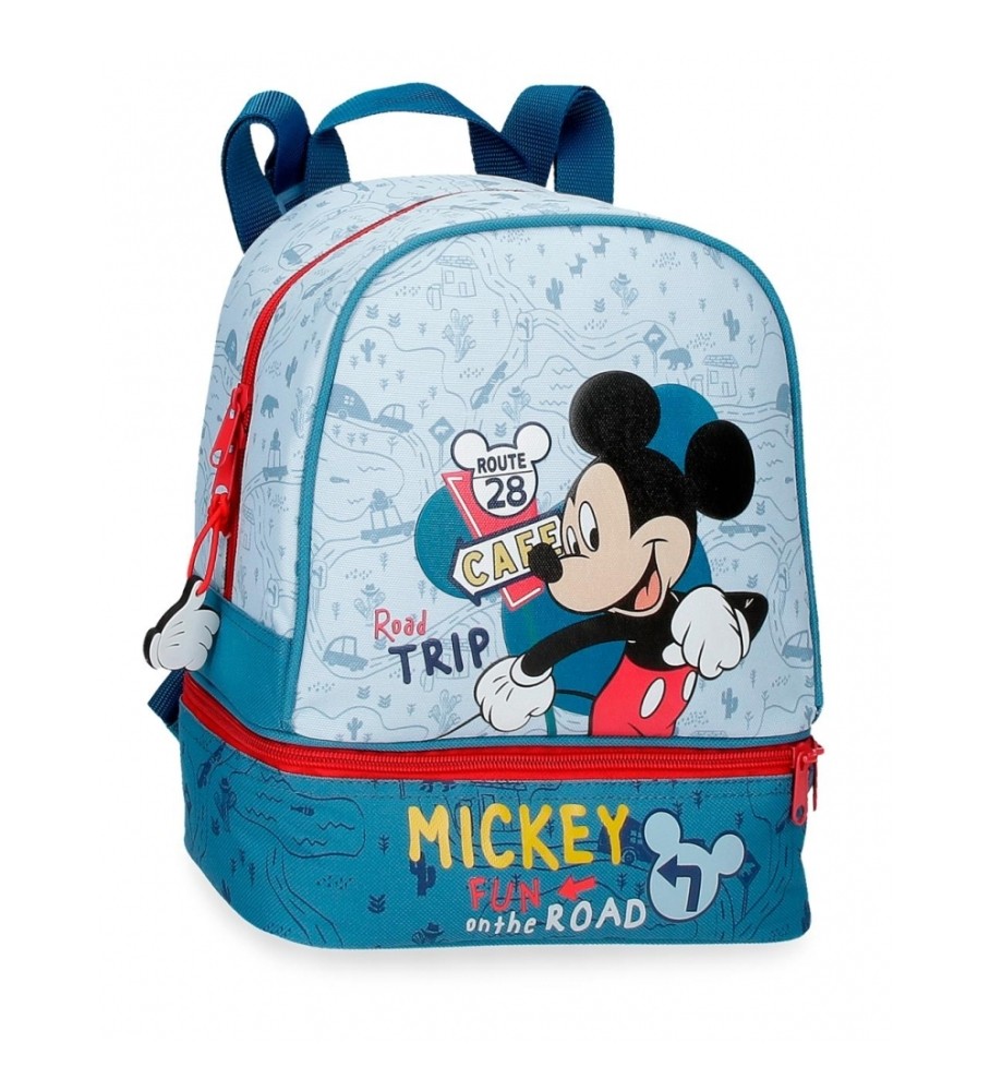Mochila Disney Mickey Road Trip 28cm com Lancheira Azul