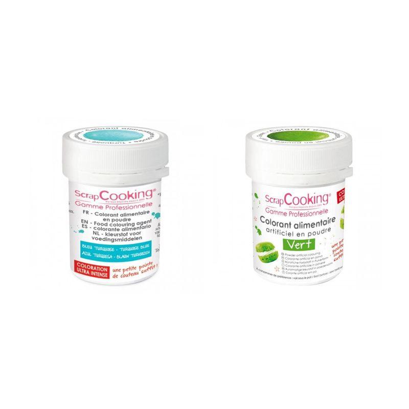 2 colorants alimentaires en poudre - turquoise-vert Scrapcooking