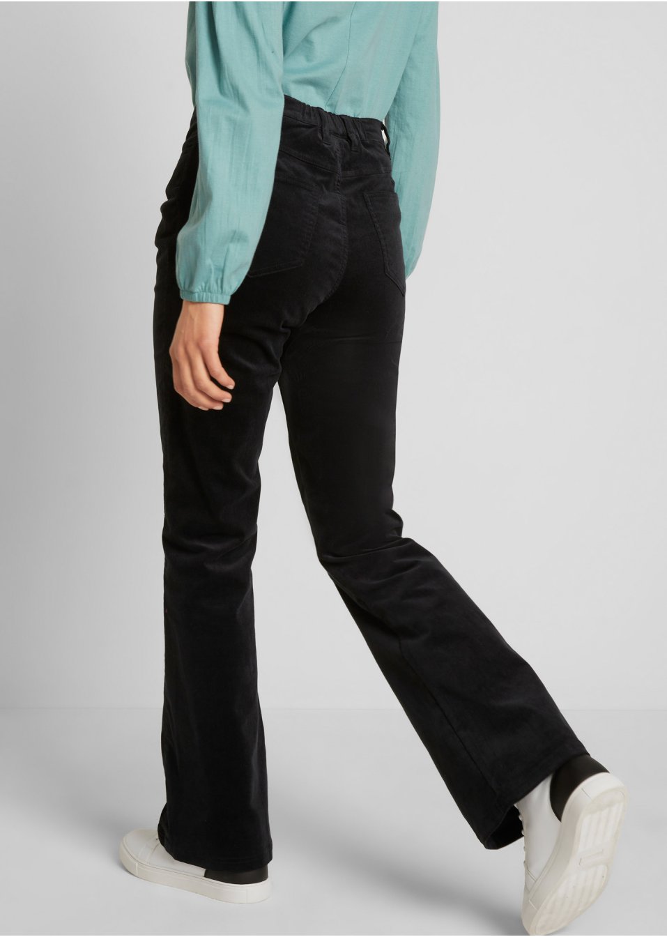 Pantalon évasé en velours côtelé extensible avec taille haute confortable