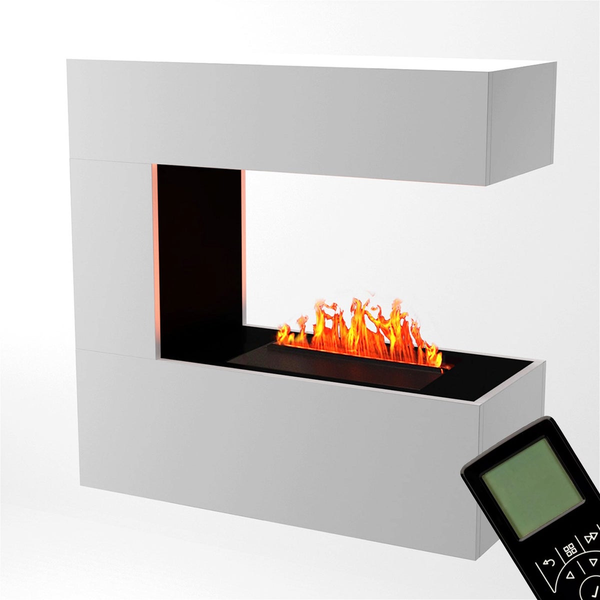 GLOW FIRE Elektrische haard 'Schiller Wandhaard' | Waterdamphaard met OMC 400 inclusief hout in de kleur wit als roomdivider | HxBxD: 90x90x37 cm