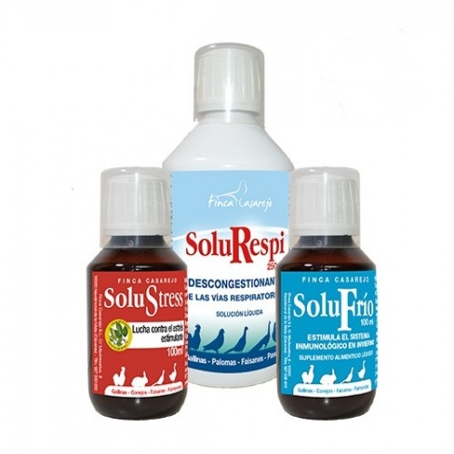Pacote de produtos naturais Finca Casarejo para aves no combate a resfriados.