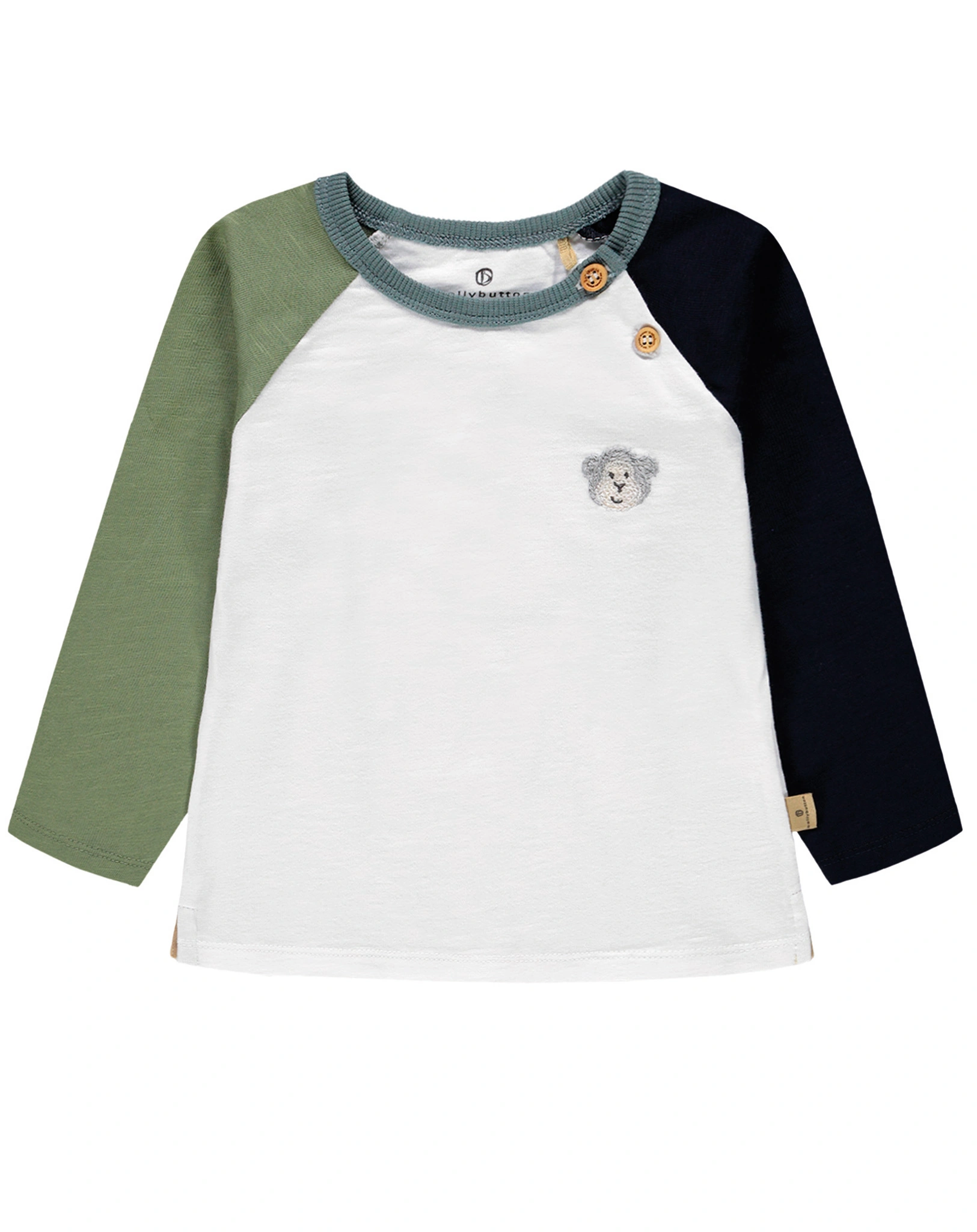 Langarmshirt RAGLAN BUTTON in weiß/olive/schwarz