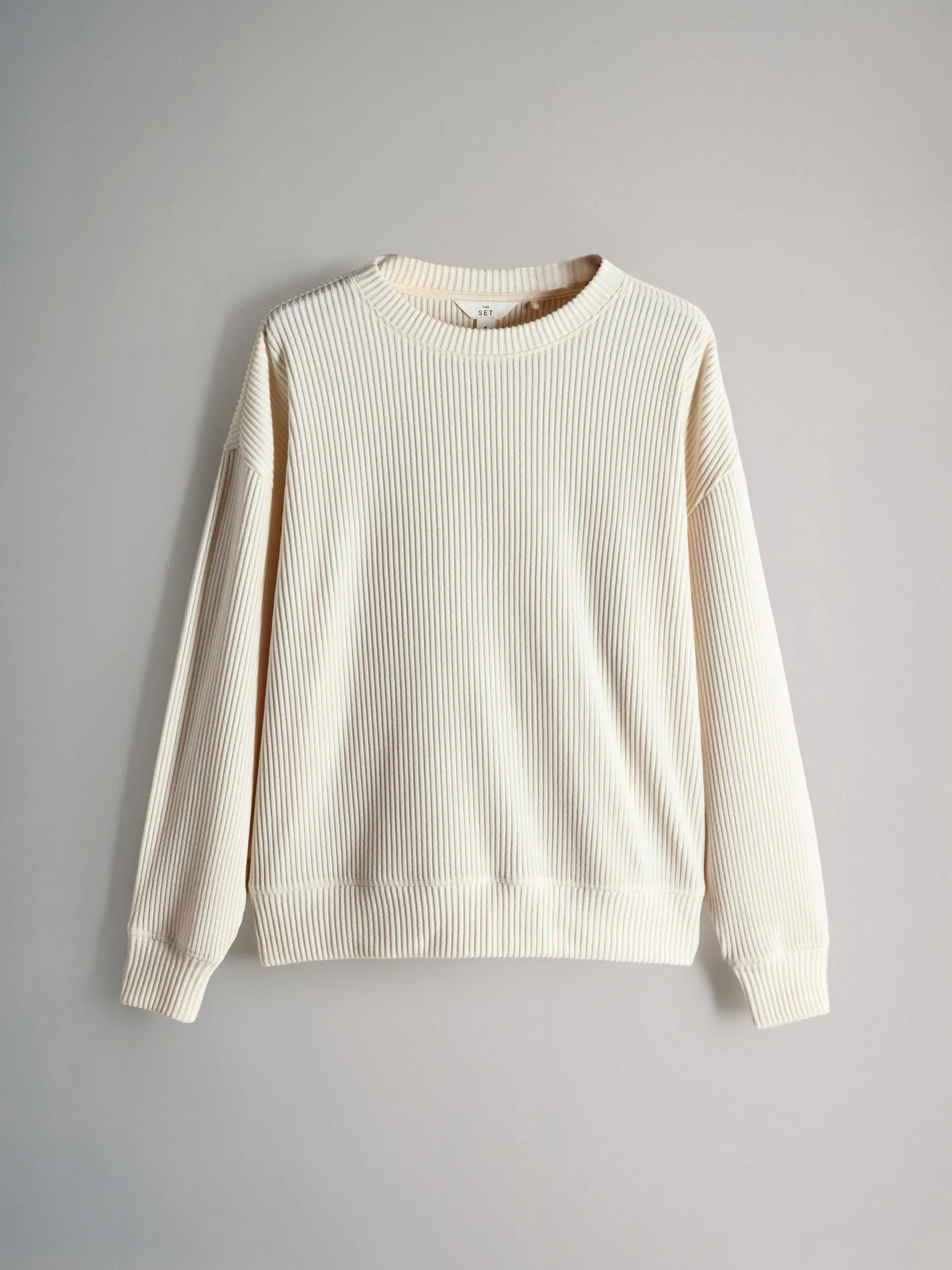 Crème - The Set Soft Rib Crew Neck Sweatshirt and Cuffed Joggers Lounge Set