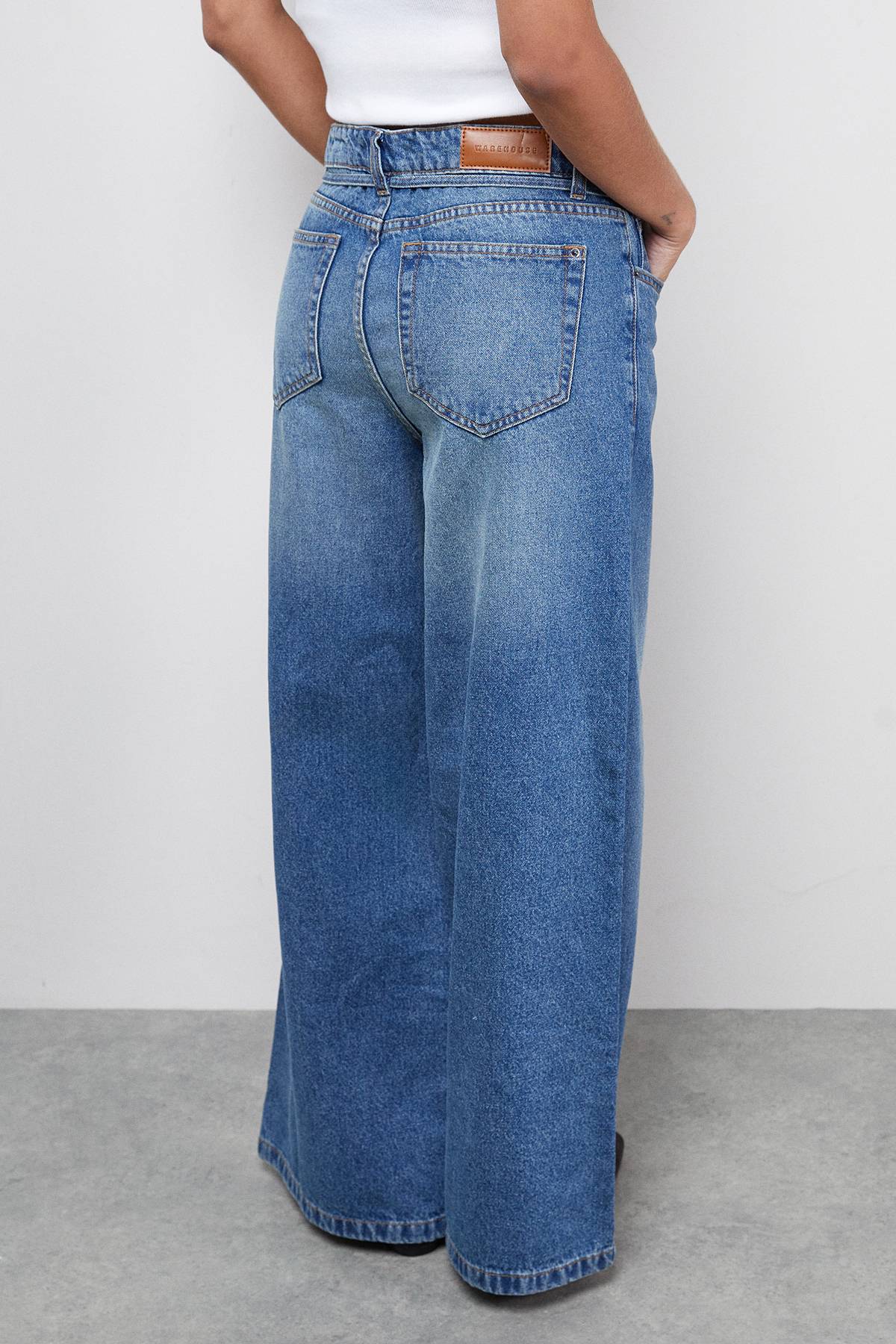 Warehouse Jean Denim Jambe Large avec Ceinture Nouée