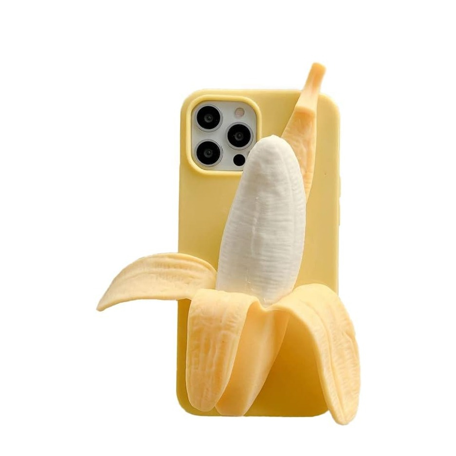 iPhone 15 3D Silikon Schutzhülle im Bananen Design - Gelb