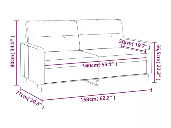 Canapé à 2 places Gris foncé 140 cm Tissu