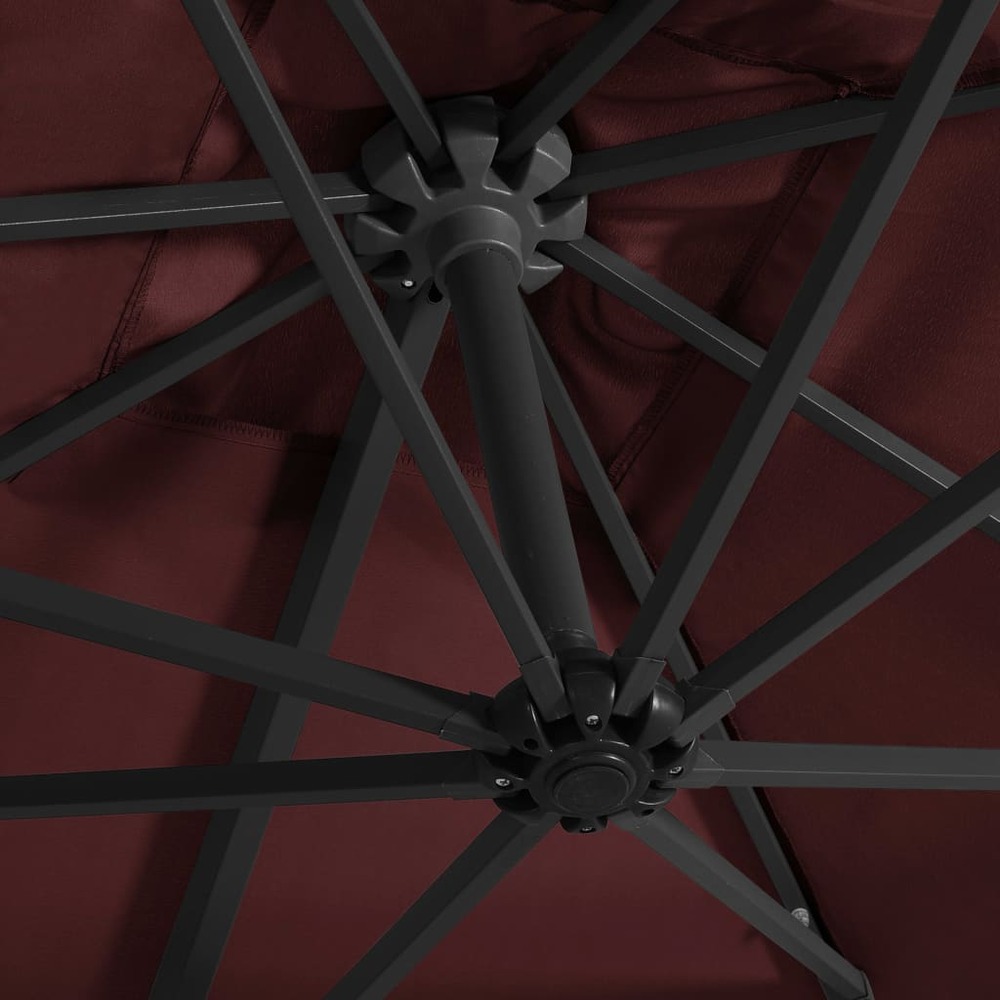 Parasol mobilier de jardin déporté avec lumières led 250 x 250 cm rouge bordeaux