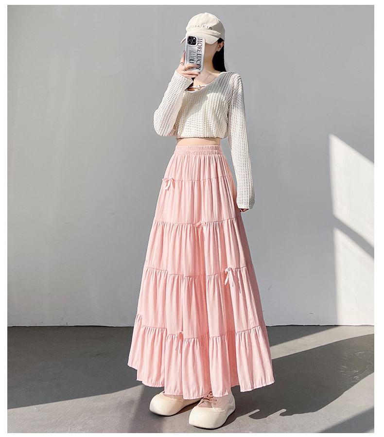 Cloud Nine - Effen maxi-A-lijn rok met elastische taille en strik