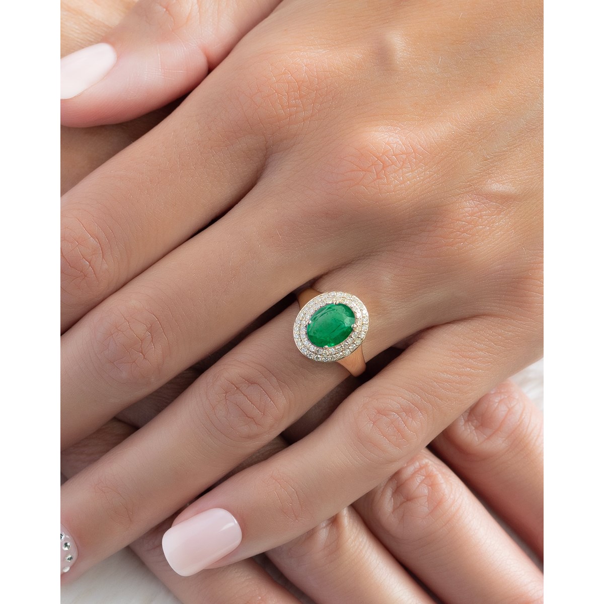 Bague Or Jaune 18 Carats & Émeraude | 51 Diamants en Double Rang - Aden