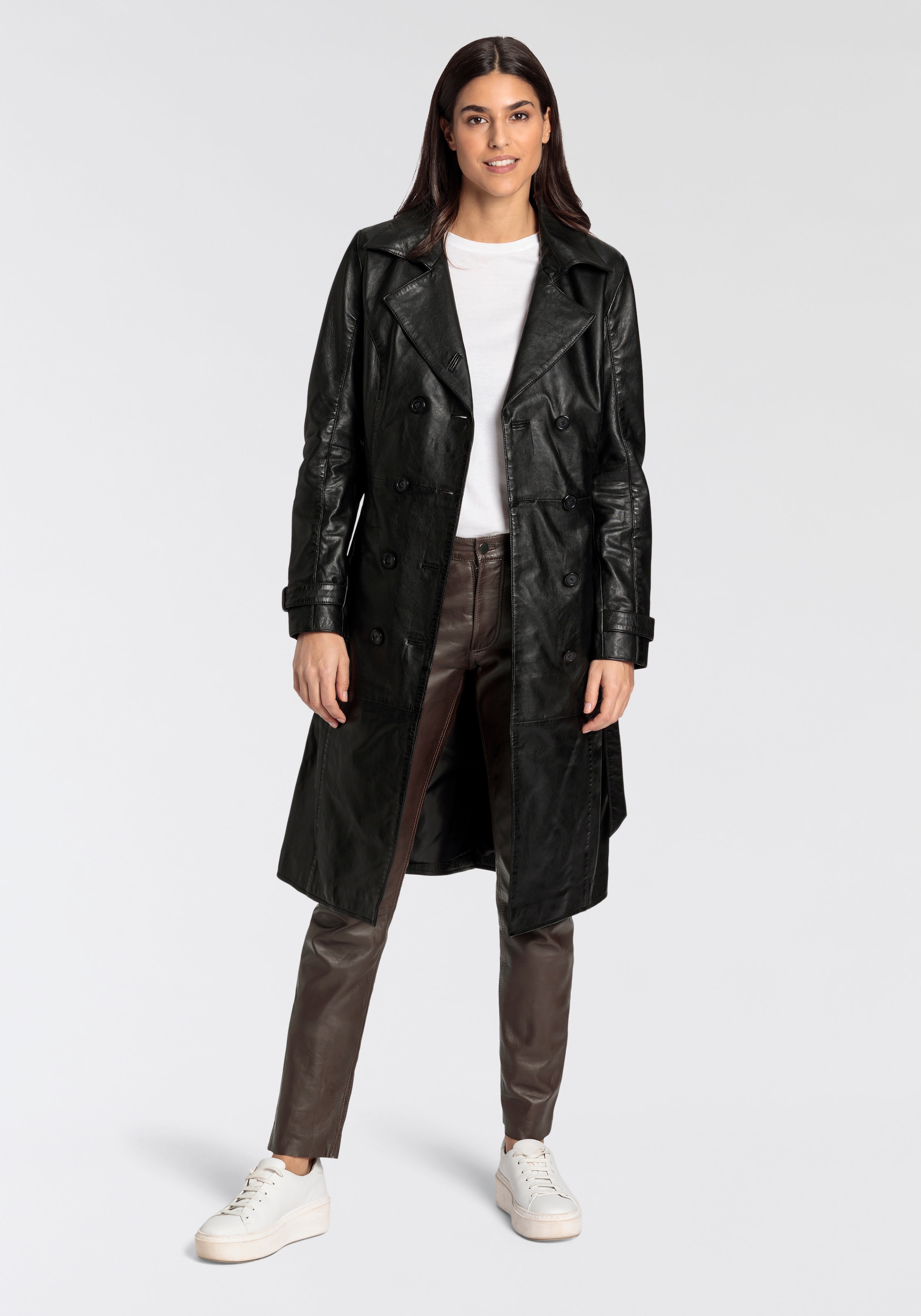 Mauritius Ledermantel »GWTaruh OT« 2 Stk. femininer Leder-Trenchcoat mit Bindegürtel