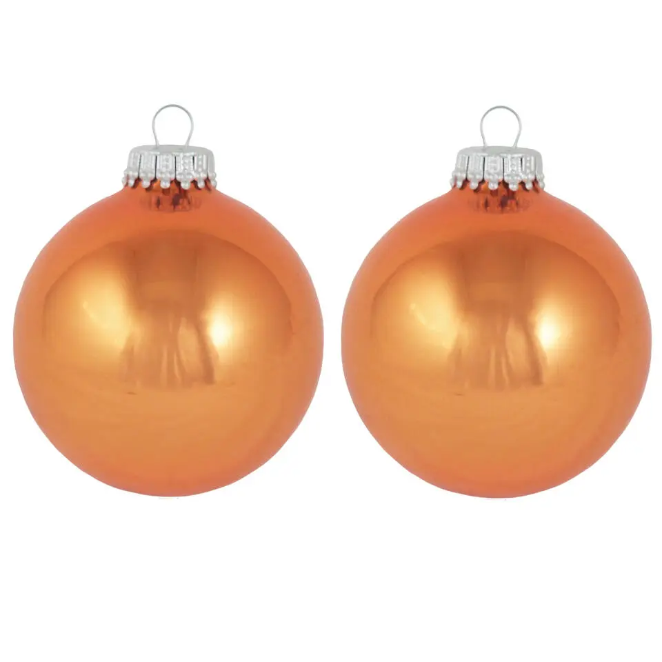 Krebs Kerstballen - 8x st - oranje - 7cm - glas - orange crunch
