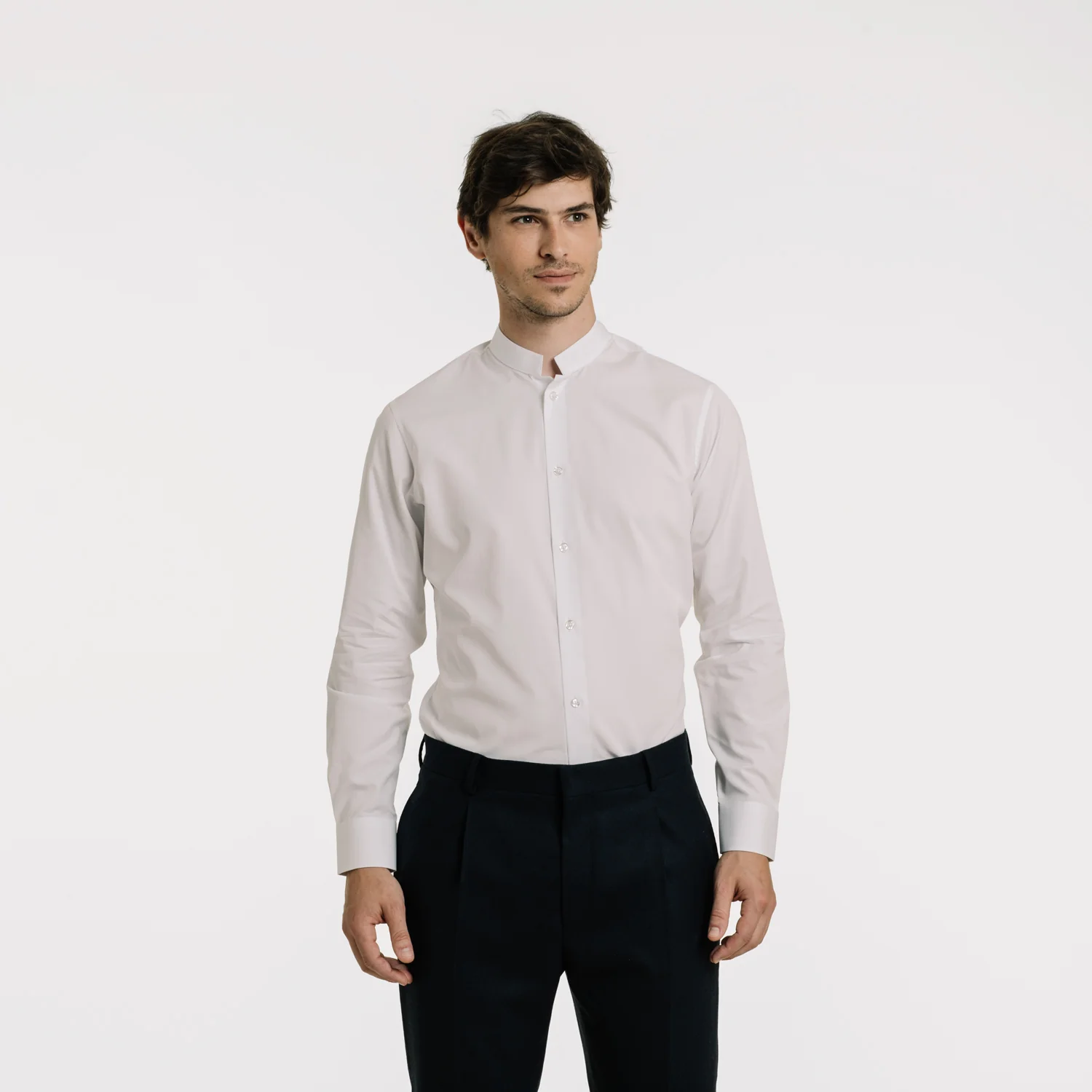 Fitted shirt in white double-twisted poplin