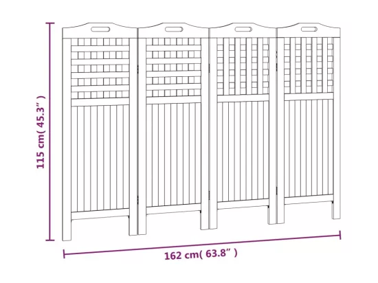 Cloison de séparation 4 panneaux 162x2x115 cm Bois d'acacia