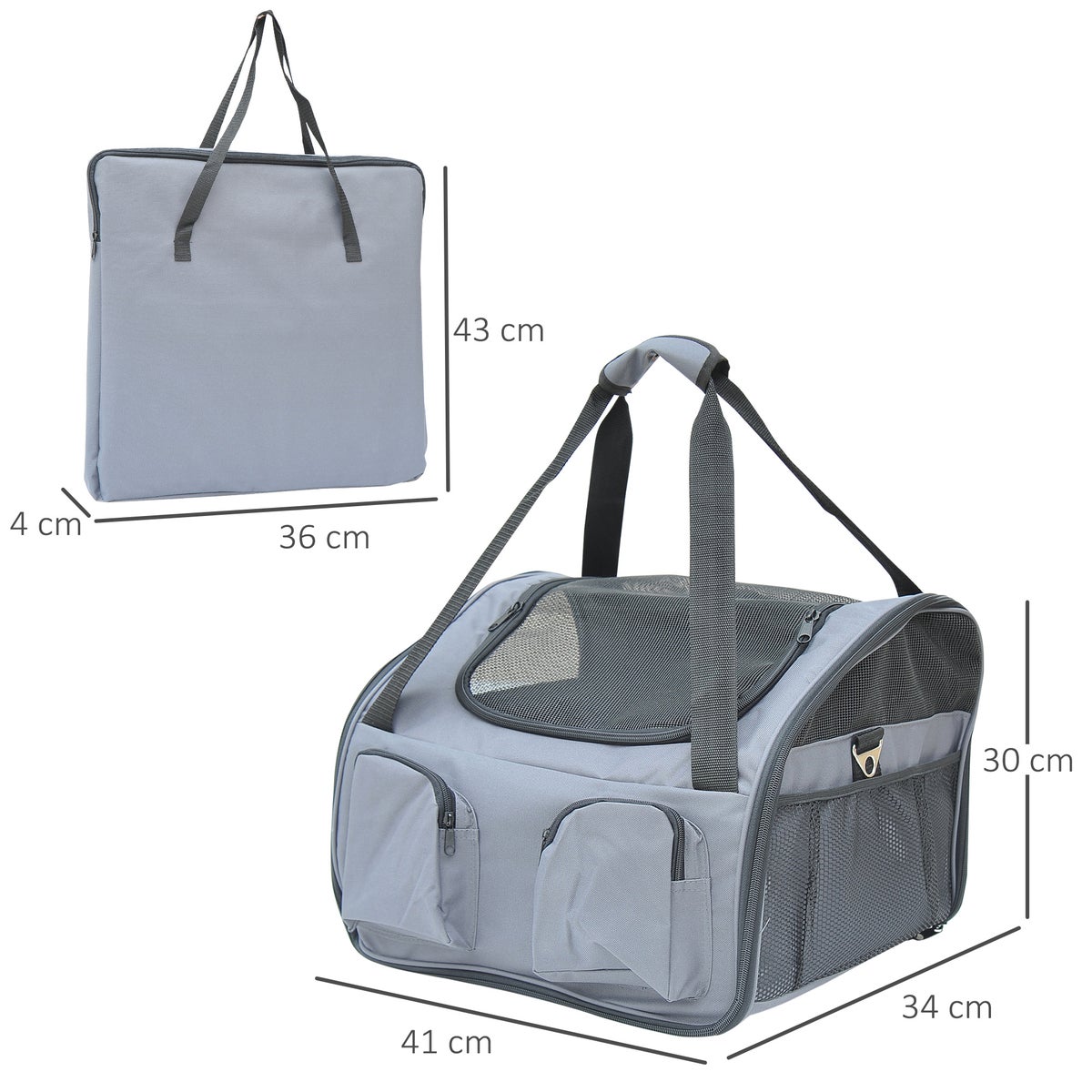 PawHut hondendraagtas, 41L x 34B x 30H cm, Oxford-stof, grijs