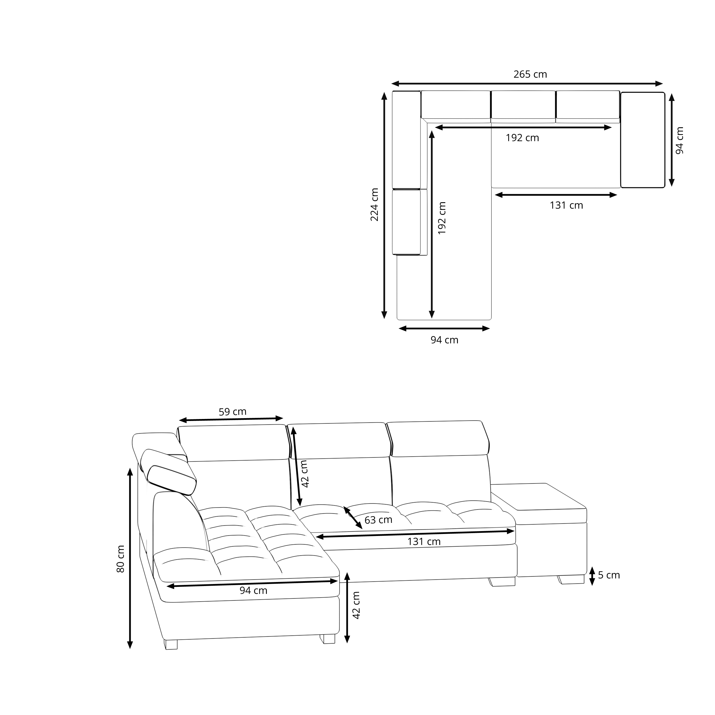 Ecksofa Leder DEBORA links schwarz
